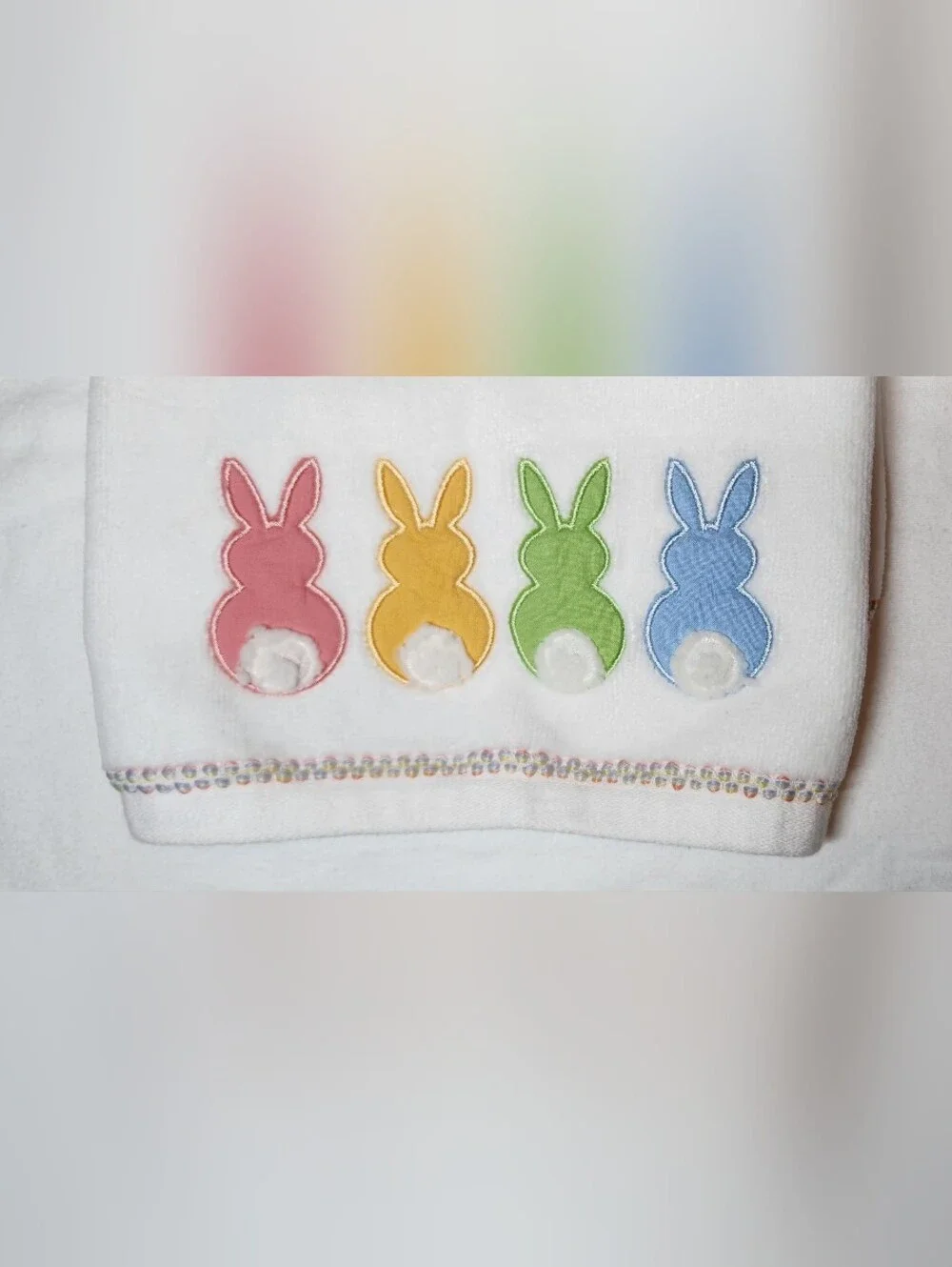 Caro Home Easter Bunny Hand Towel Embroidered Pastel Bunnies w/ Plush Tails